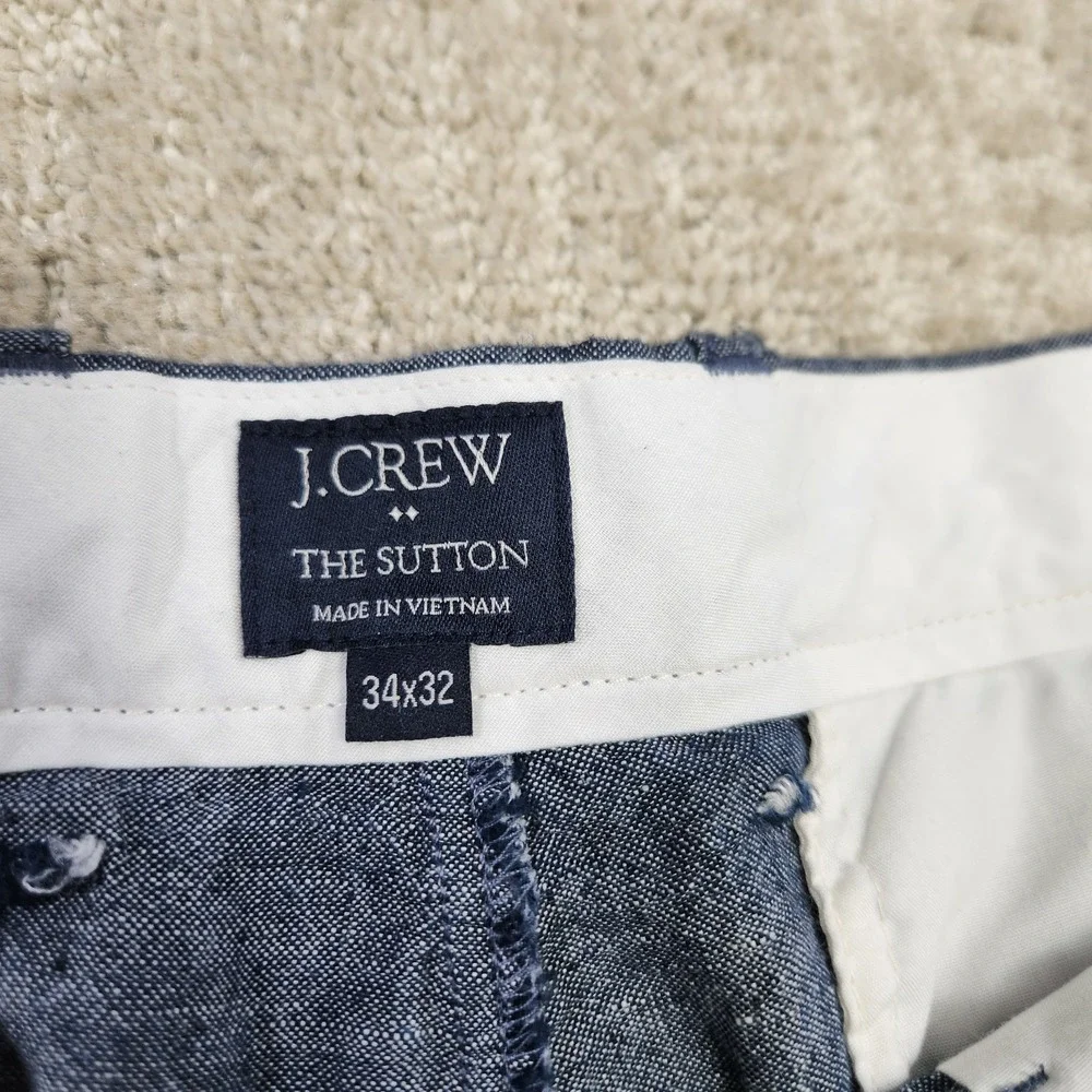 J Crew Pants Men 34x32 Sutton Chambray Linen Blend Straight Leg Blue Preppy